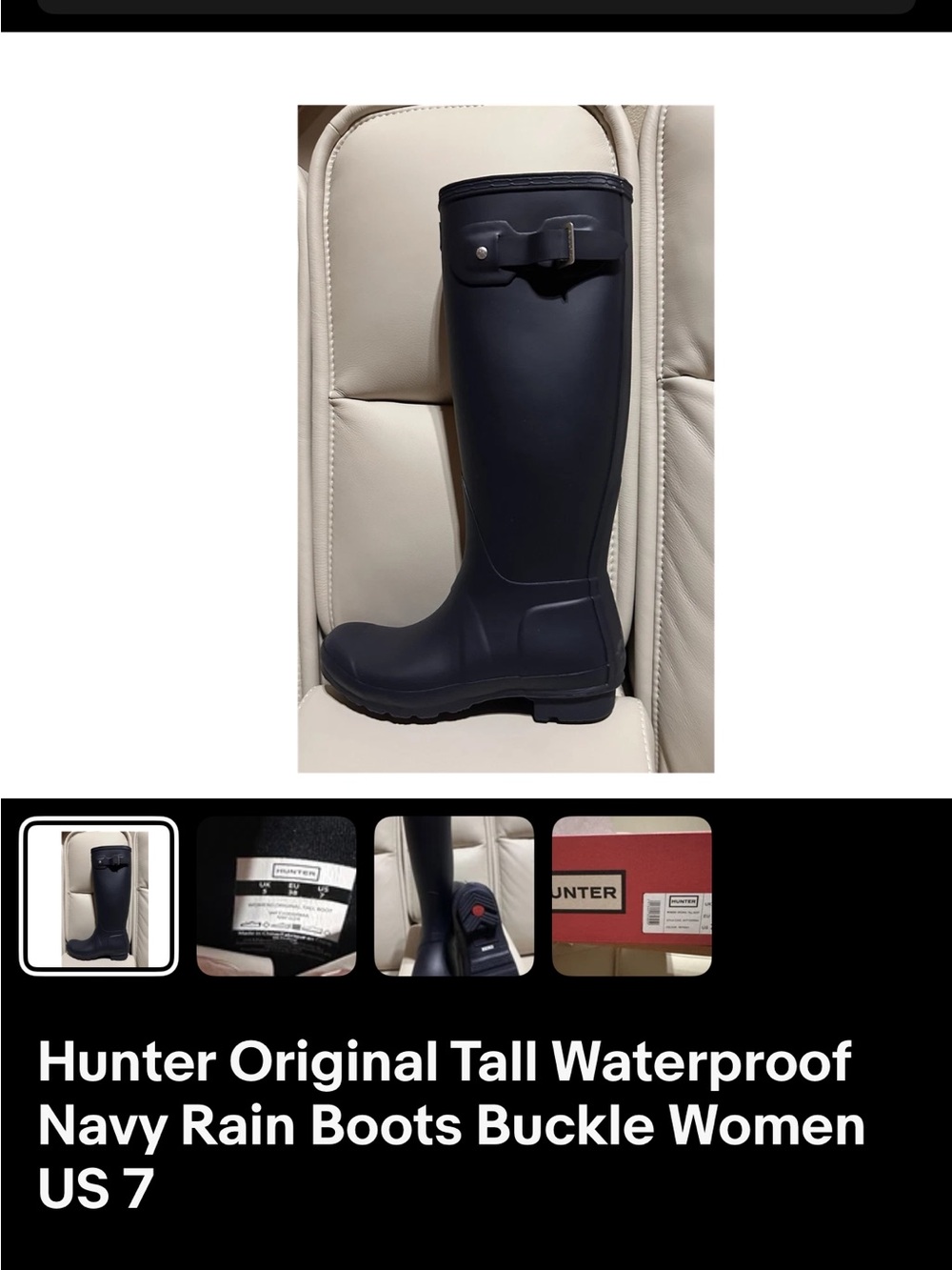 Hunter Navy Tall Waterproof Rain Boots with Side Buckle  NIB size 7/ EU 38